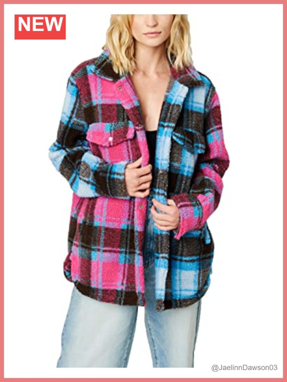Plaid Faux Sherpa Shirt Jacket with Pockets Long Sleeve Button Down